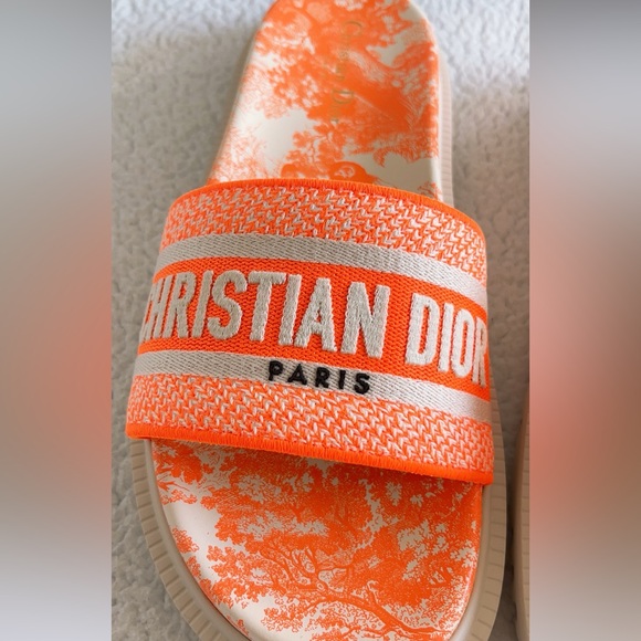 Authentic Christian Dior Dway Slides Sandals Fluo Toile de Jouy Embroidered - Picture 11 of 16